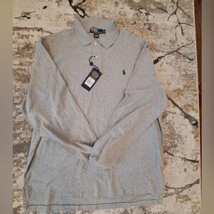 Ralph Lauren Heather Beige Long Sleeve Pima Interlock Polo Pony Shirt